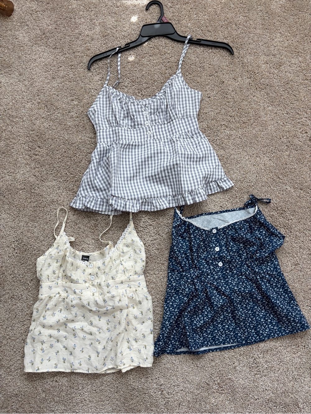Shein Set of 3 Floral & Gingham Summer Babydoll Tops